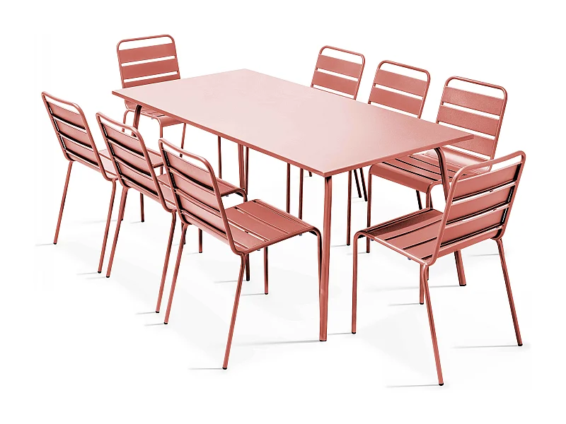 Ensemble table de jardin et 8 chaises en métal argile - Palavas