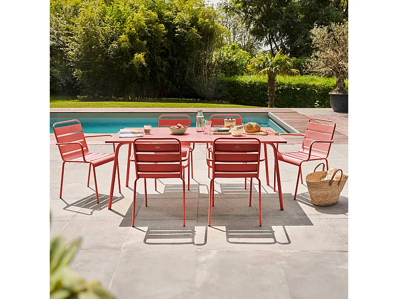 Ensemble table de jardin et 6 fauteuils en métal argile - Palavas