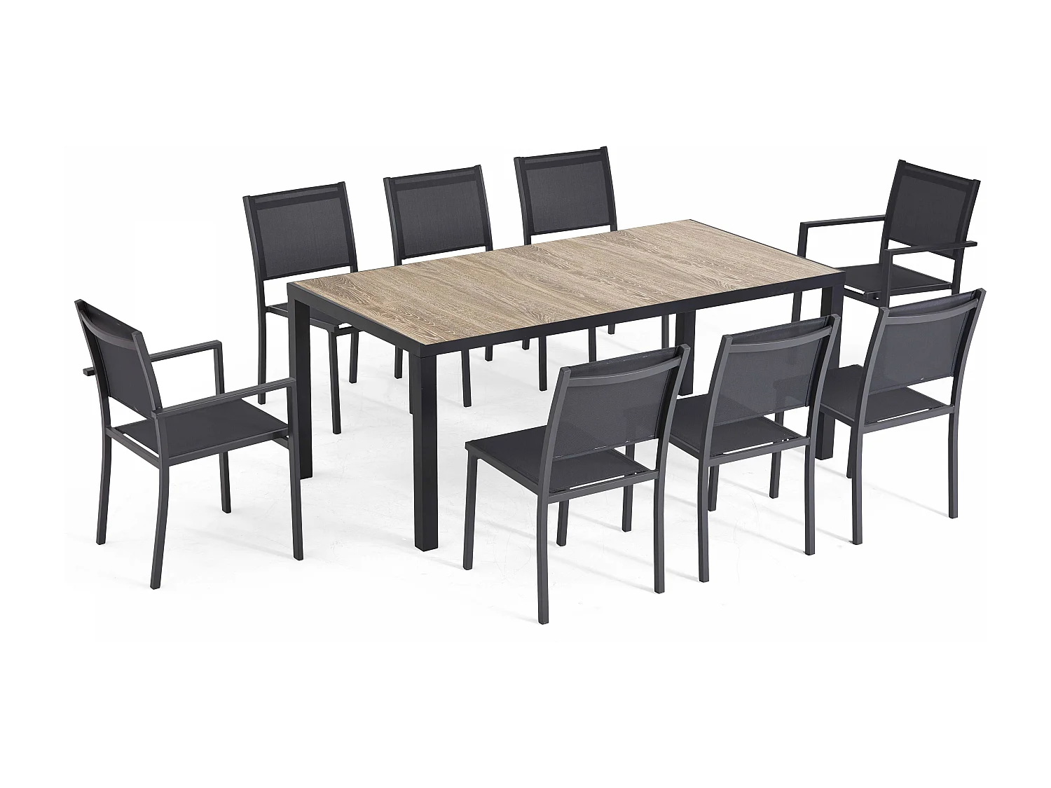 Tuinset met 8 plaatsen van en bruine keramiek