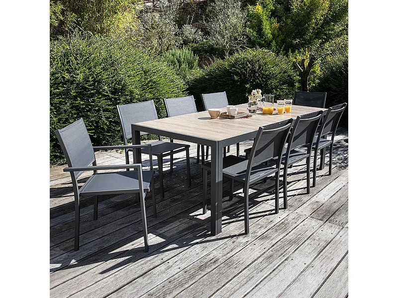 Salon de jardin 8 places en aluminium et céramique marron - Tivoli