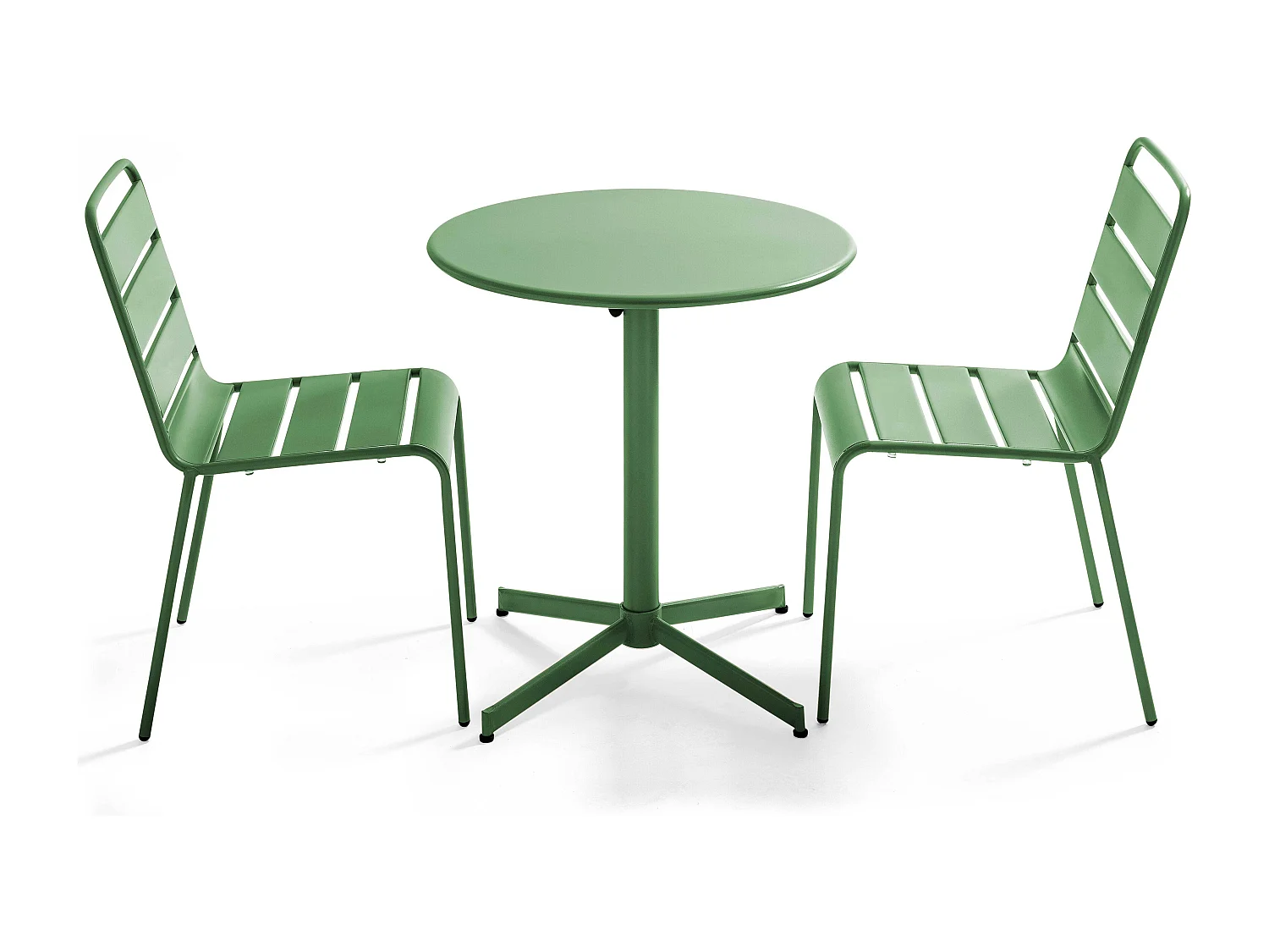 Ensemble table de jardin ronde et 2 chaises métal vert cactus - Palavas