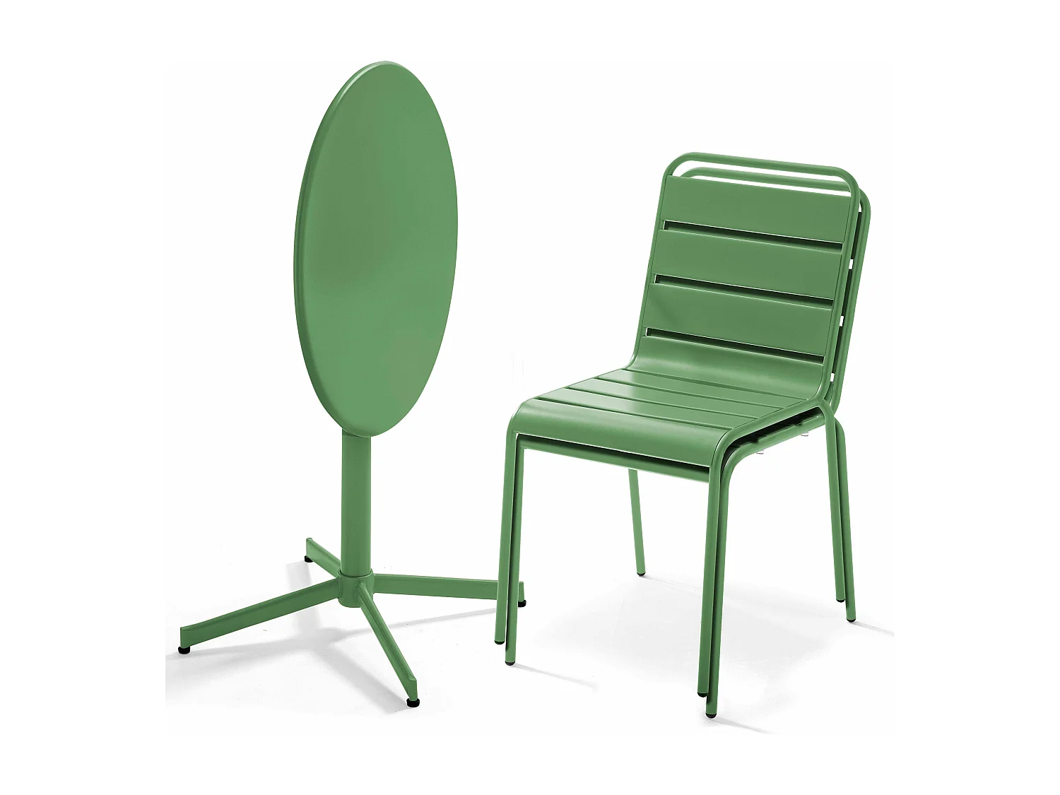 Ensemble table de jardin ronde et 2 chaises métal vert cactus - Palavas