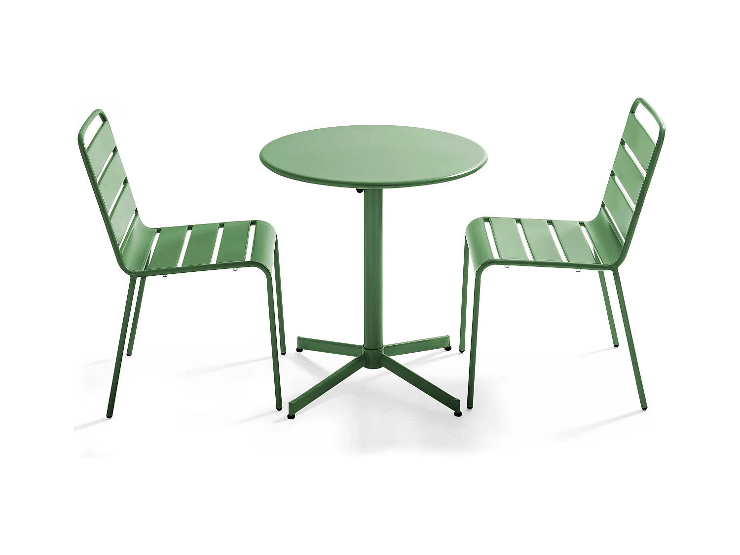 Ensemble table de jardin ronde et 2 chaises métal vert cactus - Palavas
