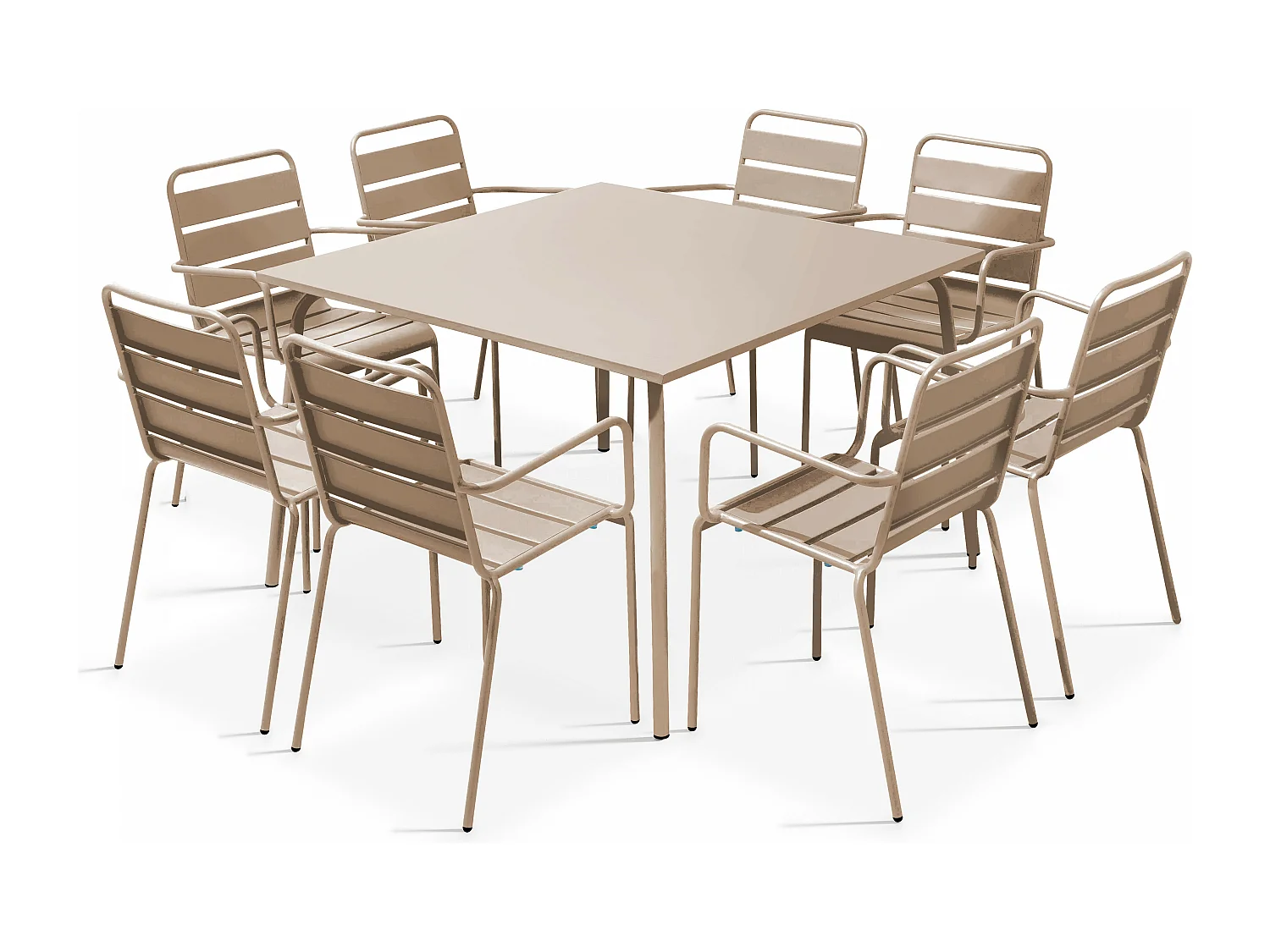 Ensemble table de jardin carrée et 8 fauteuils en métal taupe - Palavas
