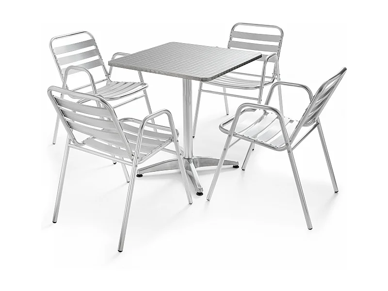 Kantelbare bistro tuinset met 4 plaatsen, grijs aluminium
