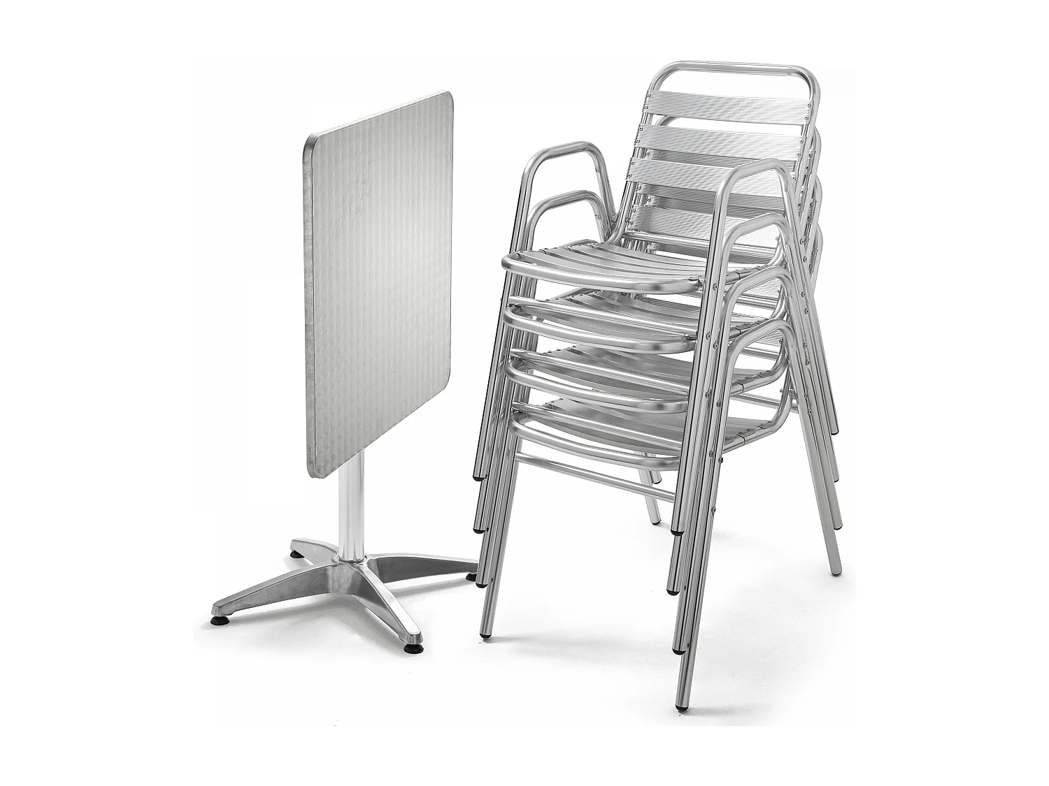 Kantelbare bistro tuinset met 4 plaatsen, grijs aluminium