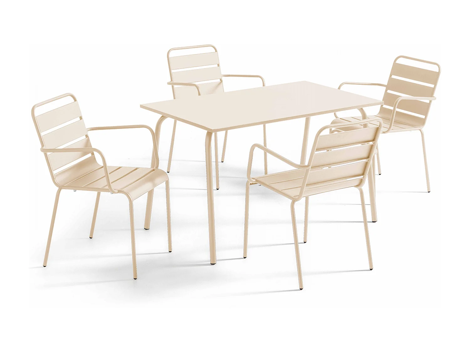 Ensemble table de jardin et 4 fauteuils en métal ivoire - Palavas