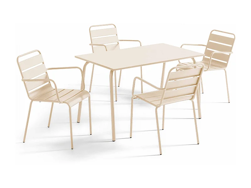 Ensemble table de jardin et 4 fauteuils en métal ivoire - Palavas