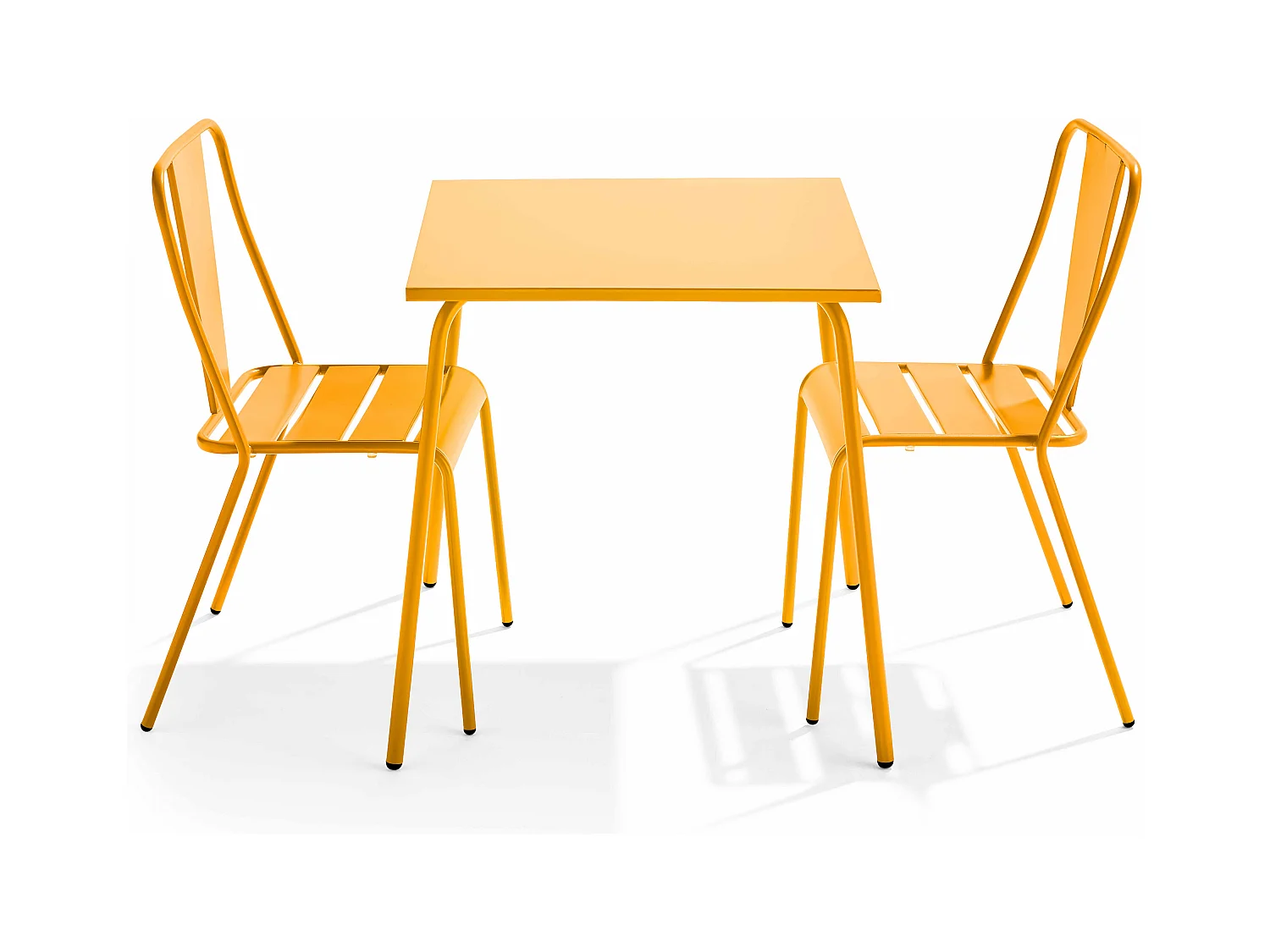 Ensemble table de jardin carrée et 2 chaises bistrot jaune - Palavas