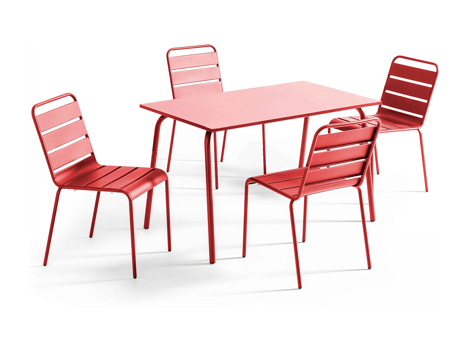 Ensemble table de jardin en métal et 4 chaises rouge - Palavas