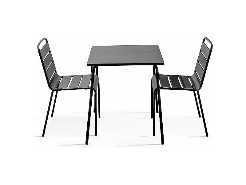 Ensemble table de jardin carrée et 2 chaises acier gris - Palavas