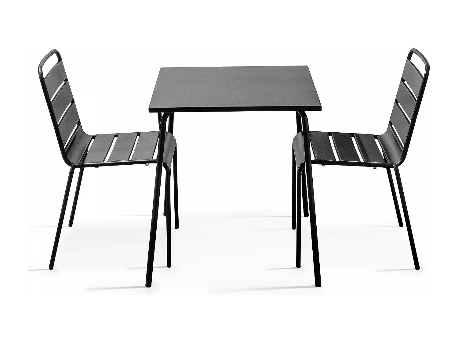 Ensemble table de jardin carrée et 2 chaises acier gris - Palavas
