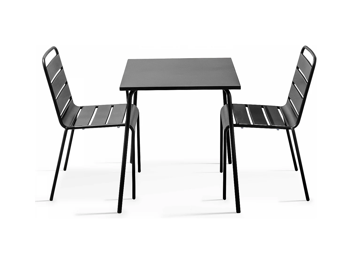 Ensemble table de jardin carrée et 2 chaises acier gris - Palavas
