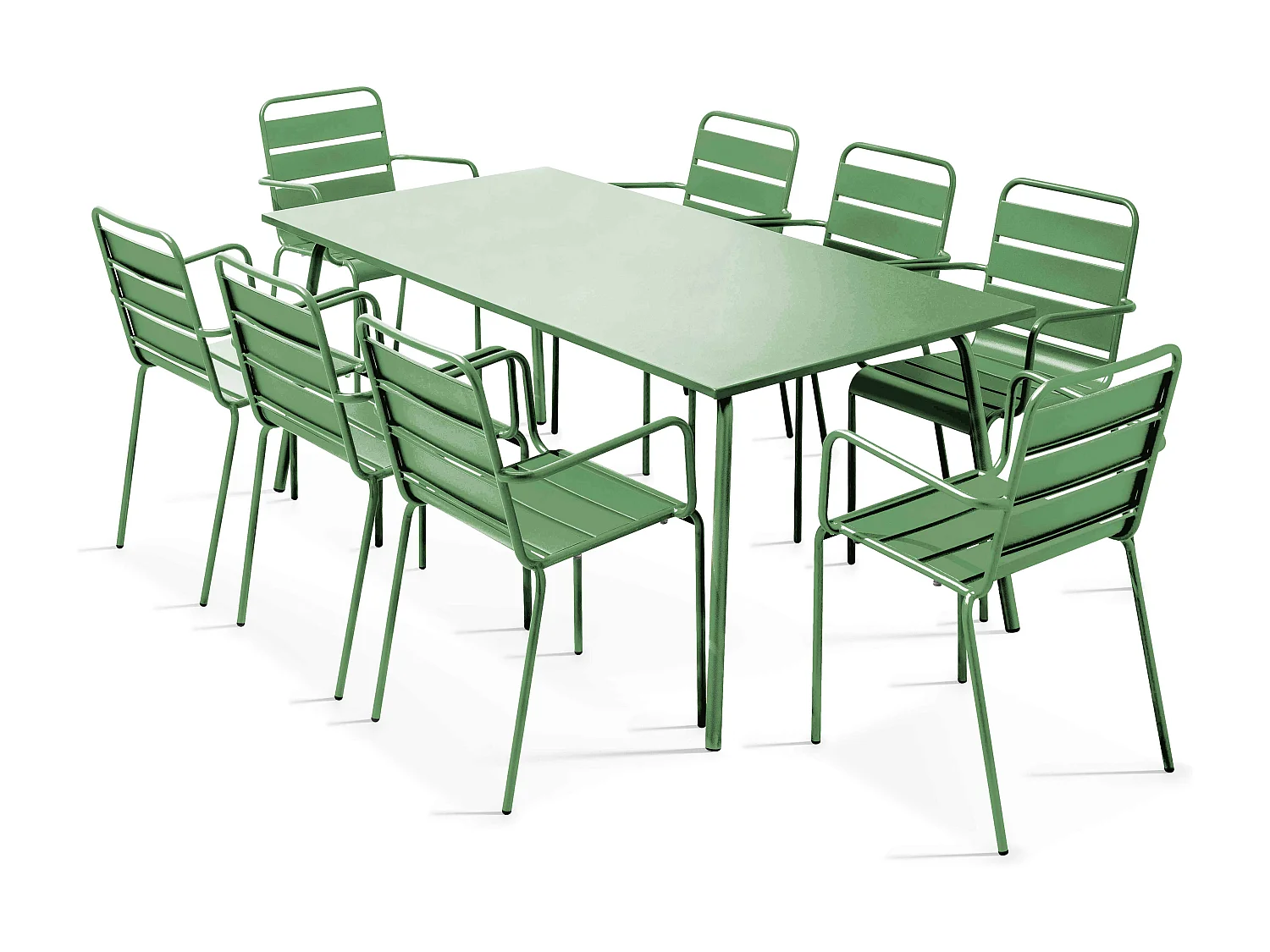 Ensemble table de jardin et 8 fauteuils en métal vert cactus - Palavas