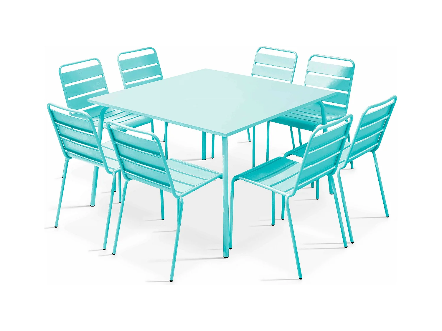 Ensemble table de jardin et 8 chaises en métal turquoise - Palavas
