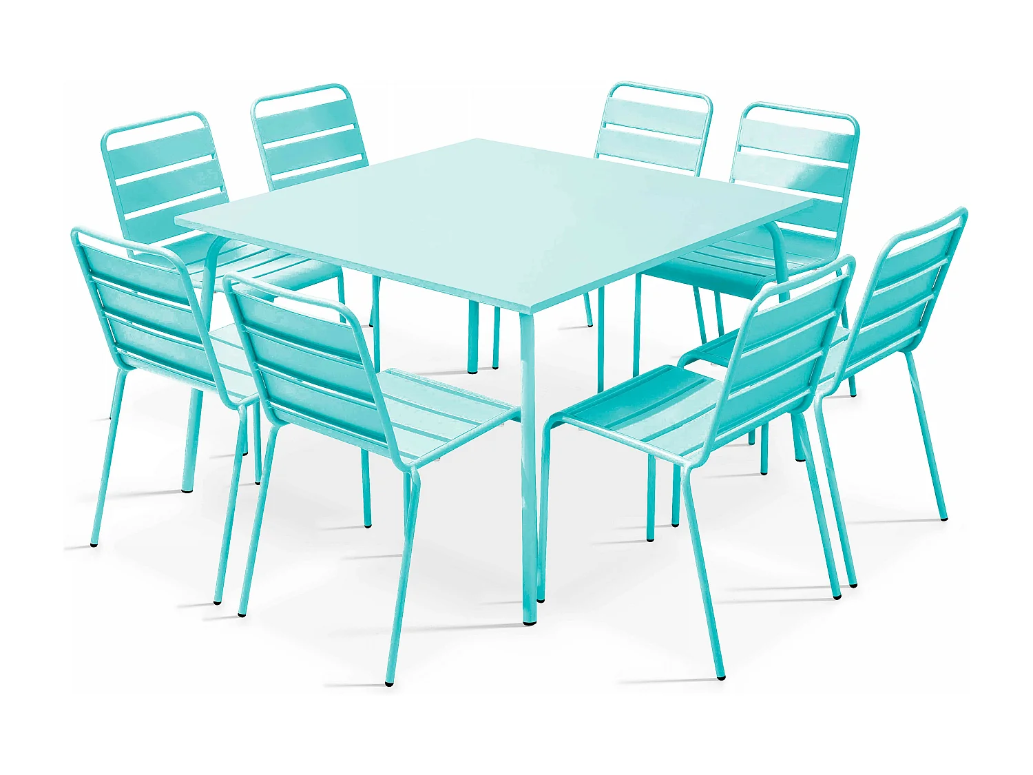 Ensemble table de jardin et 8 chaises en métal turquoise - Palavas