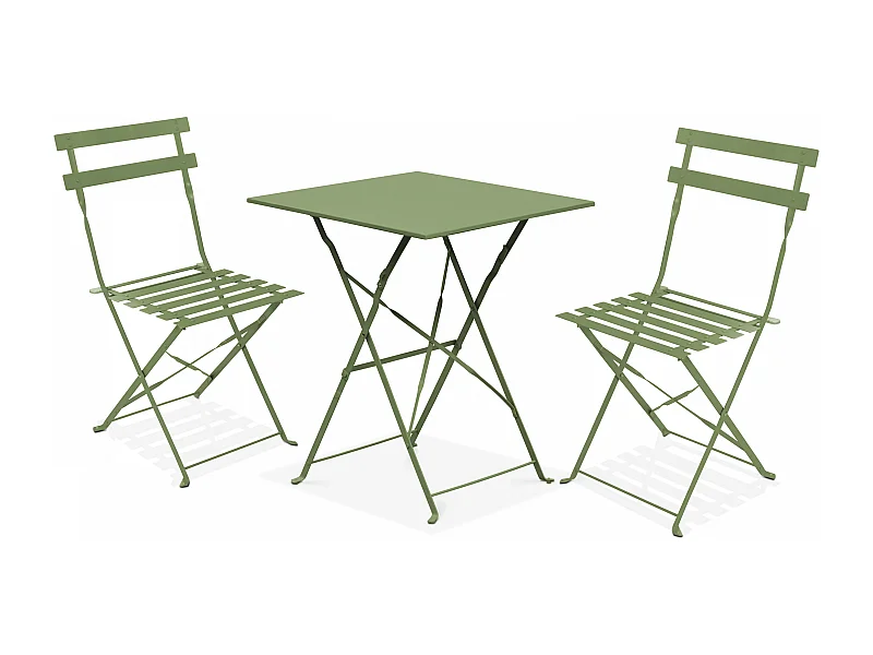 Table de jardin et 2 chaises acier vert cactus