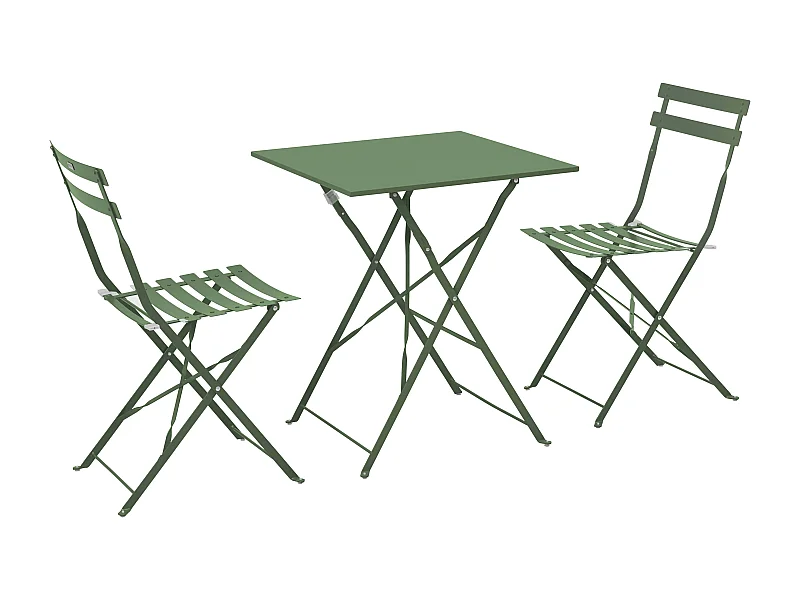 Table de jardin et 2 chaises acier vert cactus