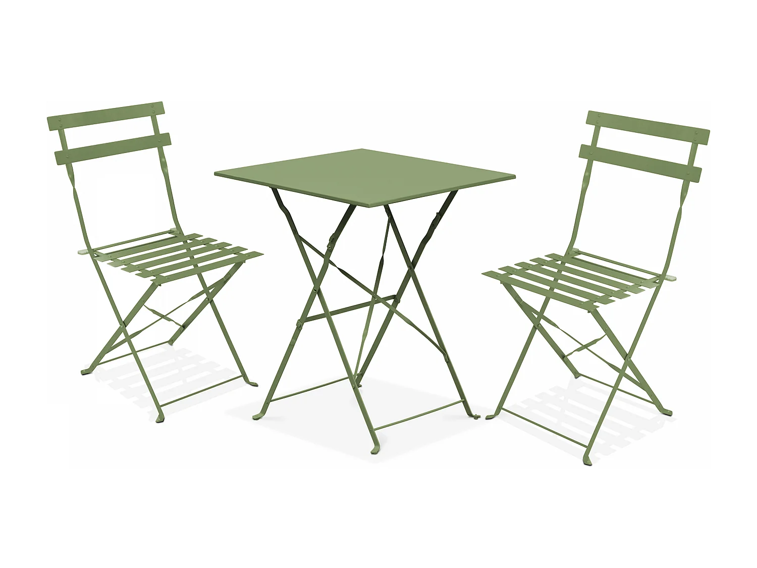 Table de jardin et 2 chaises acier vert cactus