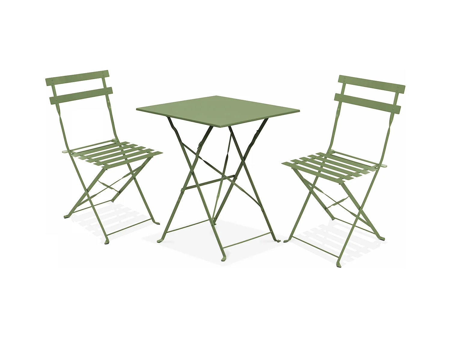 Tuintafel en 2 groene cactusstoelen van staal