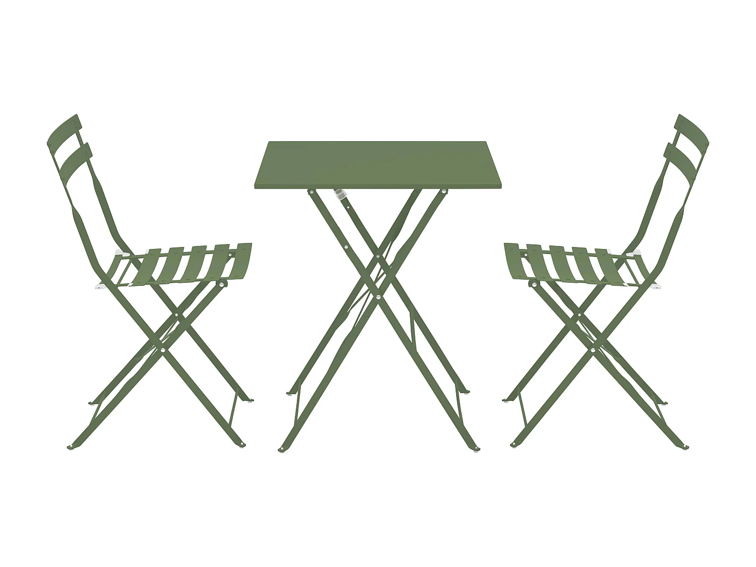 Table de jardin et 2 chaises acier vert cactus