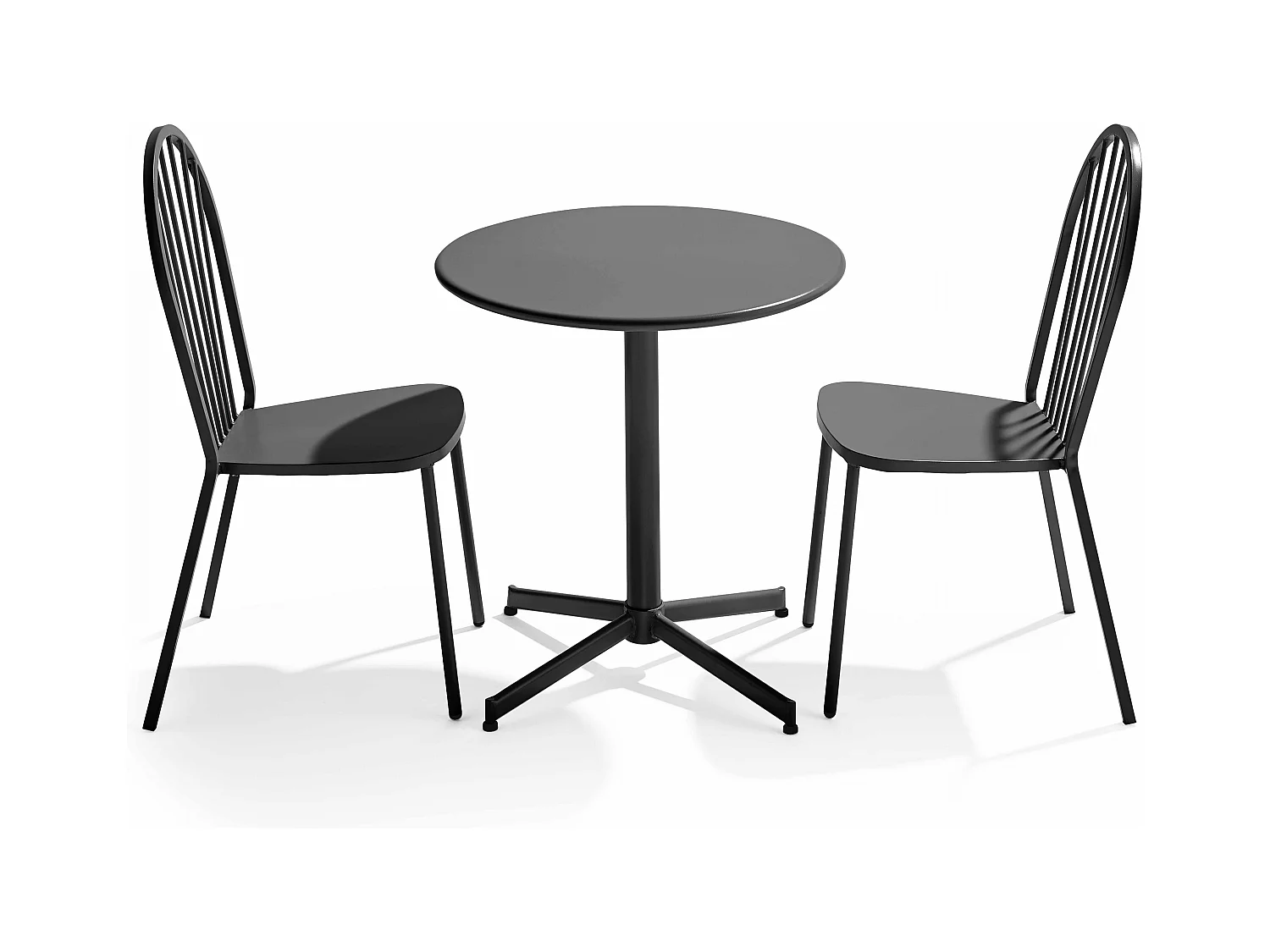 Ensemble table ronde et 2 chaises de jardin bistrot en métal gris - Palavas