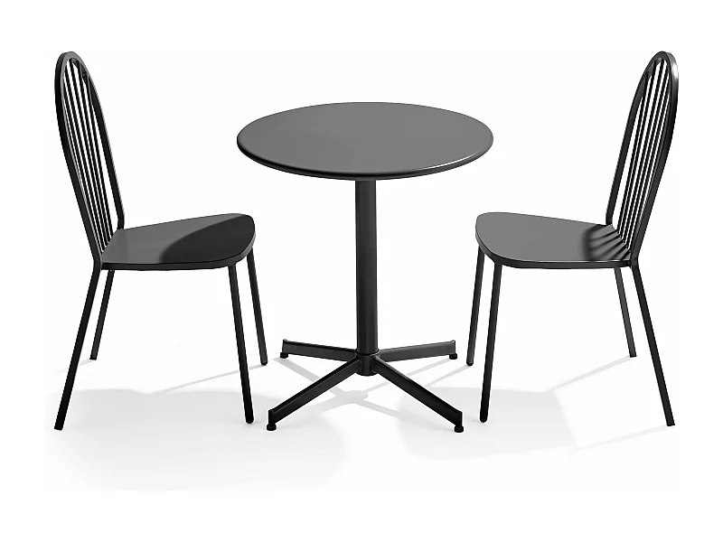 Ensemble table ronde et 2 chaises de jardin bistrot en métal gris - Palavas