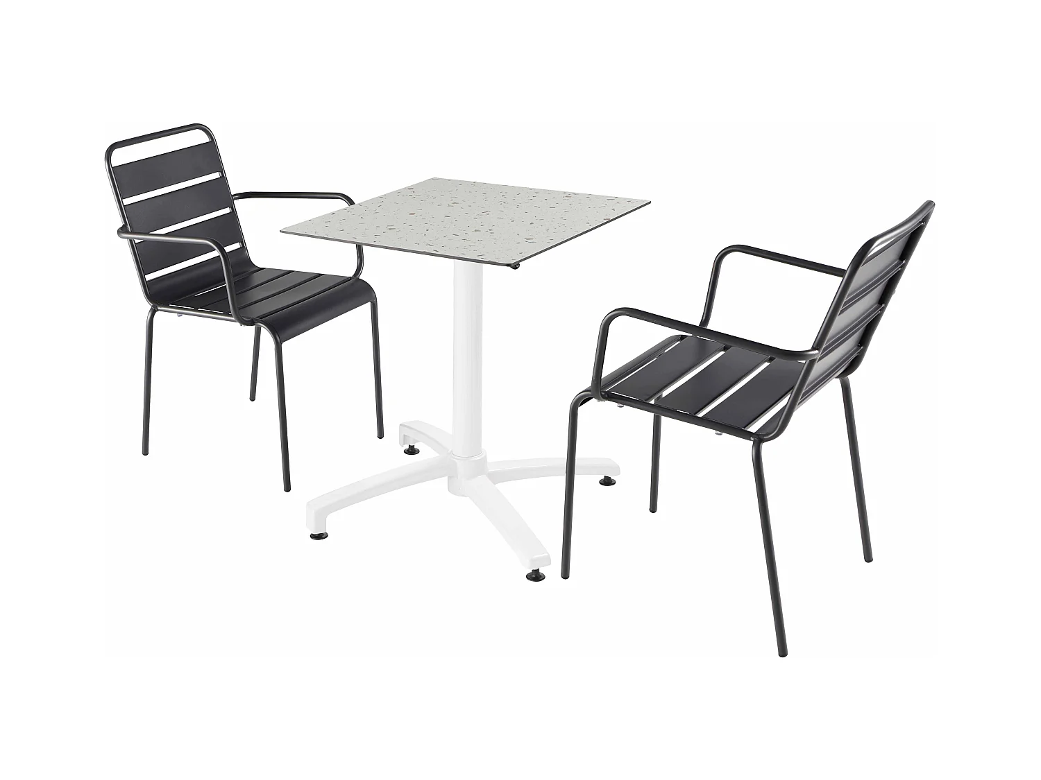 Ensemble table de terrasse terrazzo et 2 chaises gris