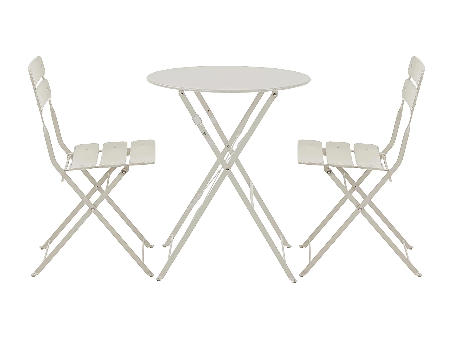 Table de terrasse ronde pliante et 2 chaises pliantes beige clair