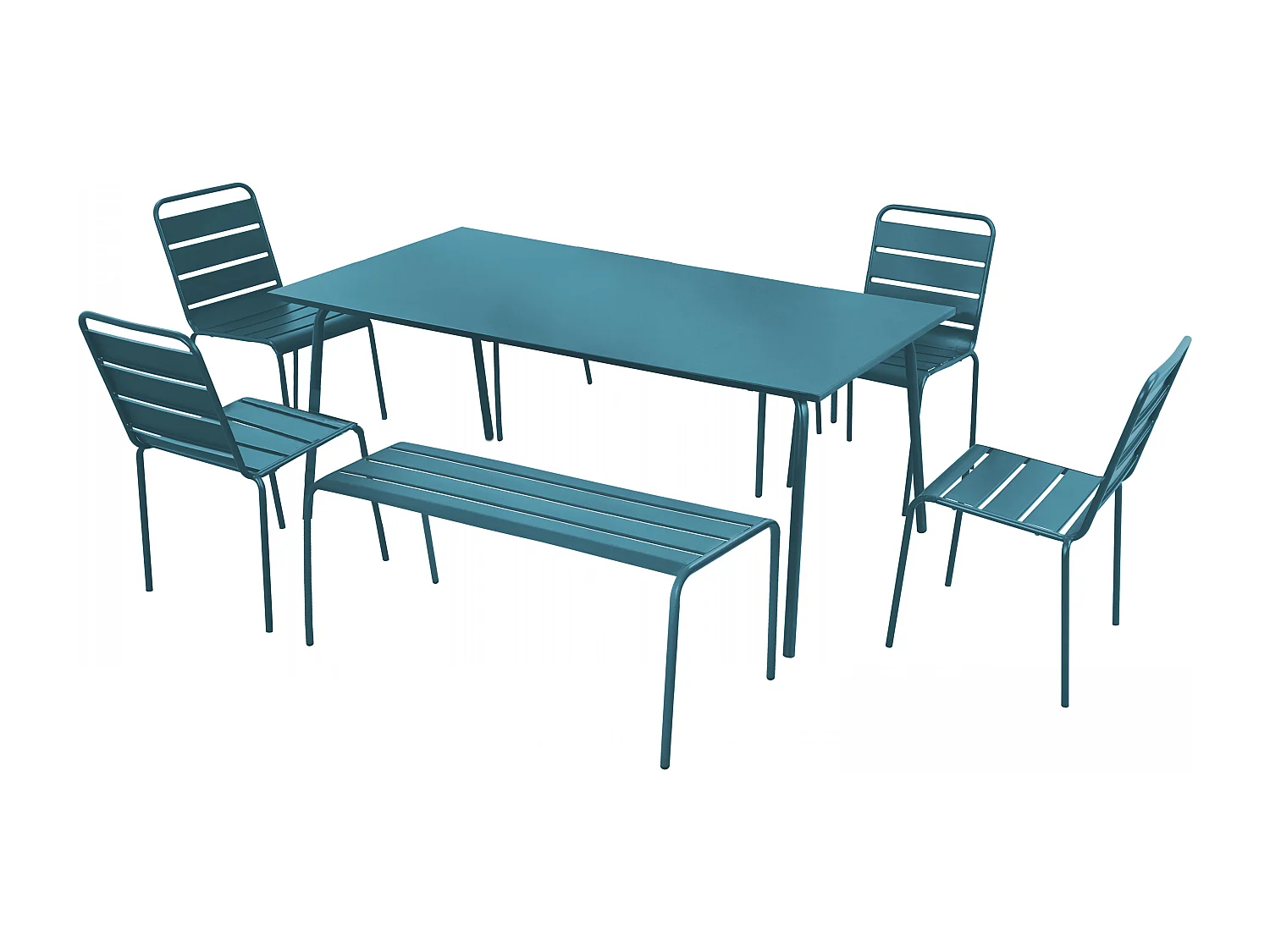 Salon de jardin 2 bancs et 4 chaises en acier bleu pacific - Palavas