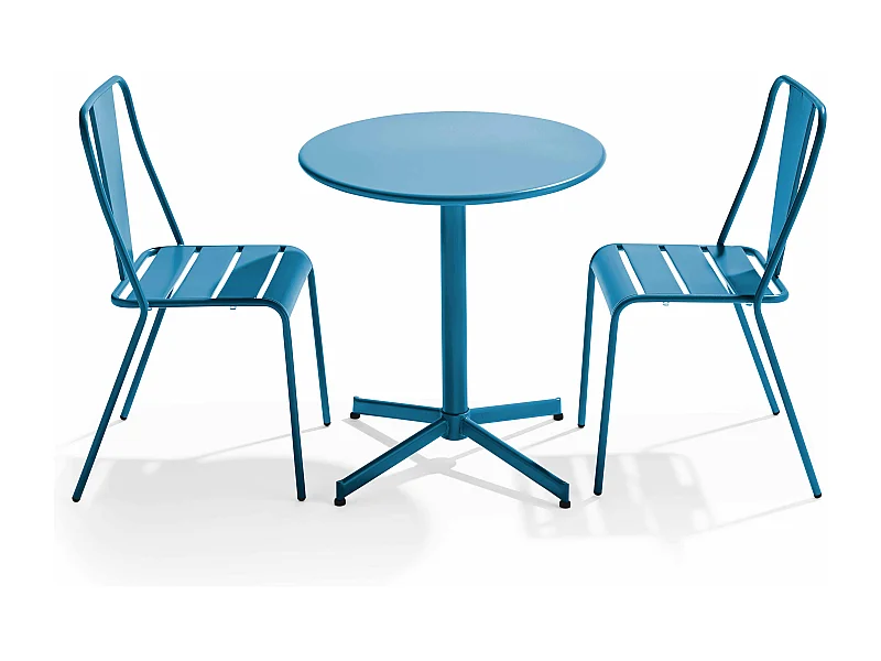 Set ronde tafel en 2 bistro tuinstoelen van metaal Pacific