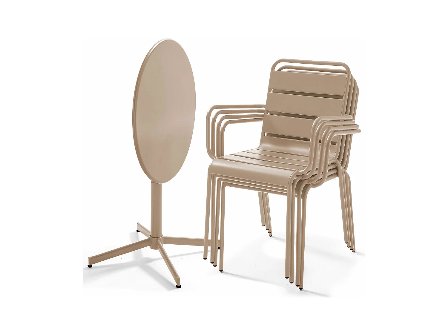 Ensemble table de jardin et 4 fauteuils métal taupe - Palavas