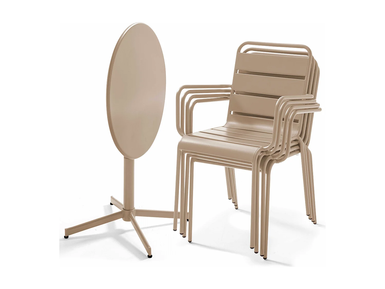 Ensemble table de jardin et 4 fauteuils métal taupe - Palavas