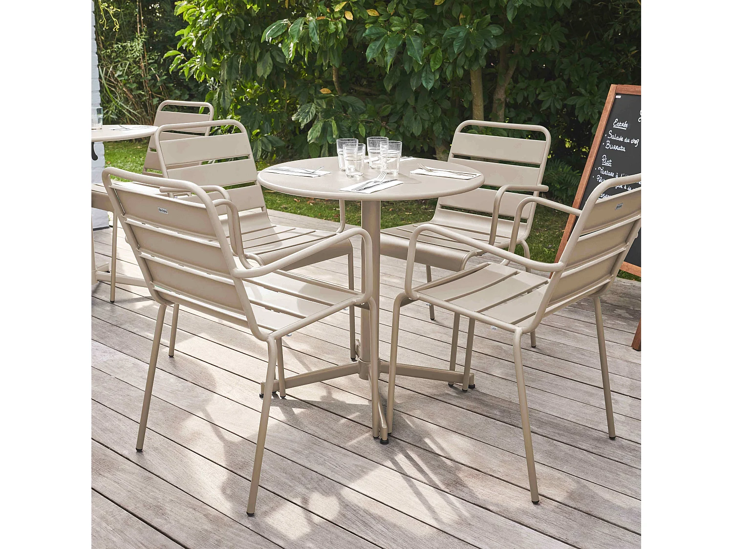 Ensemble table de jardin et 4 fauteuils métal taupe - Palavas