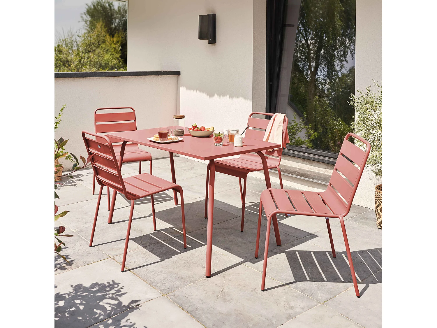 Ensemble table de jardin en métal et 4 chaises argile - Palavas