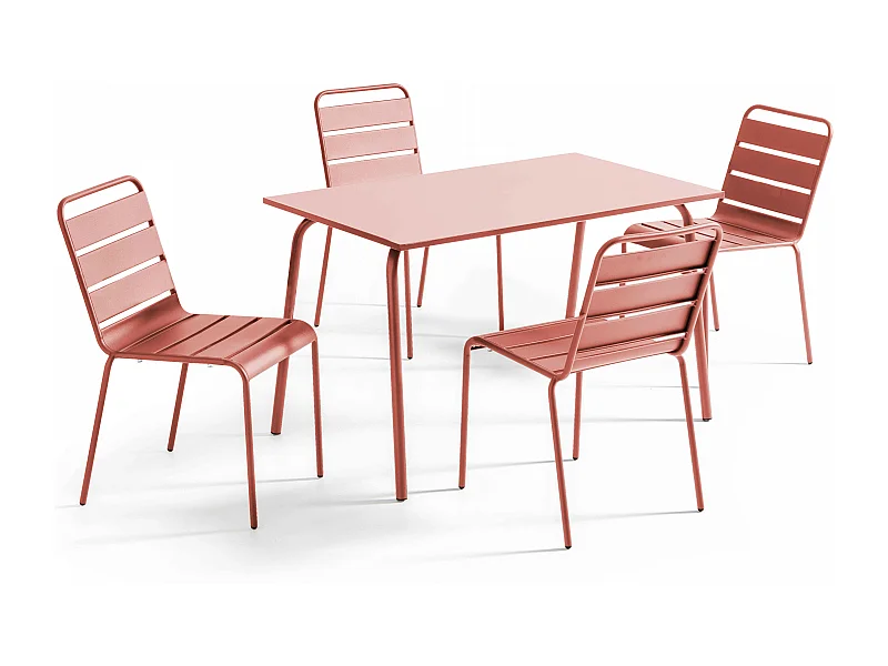 Ensemble table de jardin en métal et 4 chaises argile - Palavas