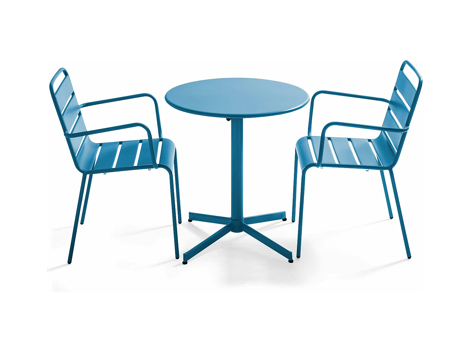 Ensemble table de jardin et 2 fauteuils métal bleu pacific - Palavas