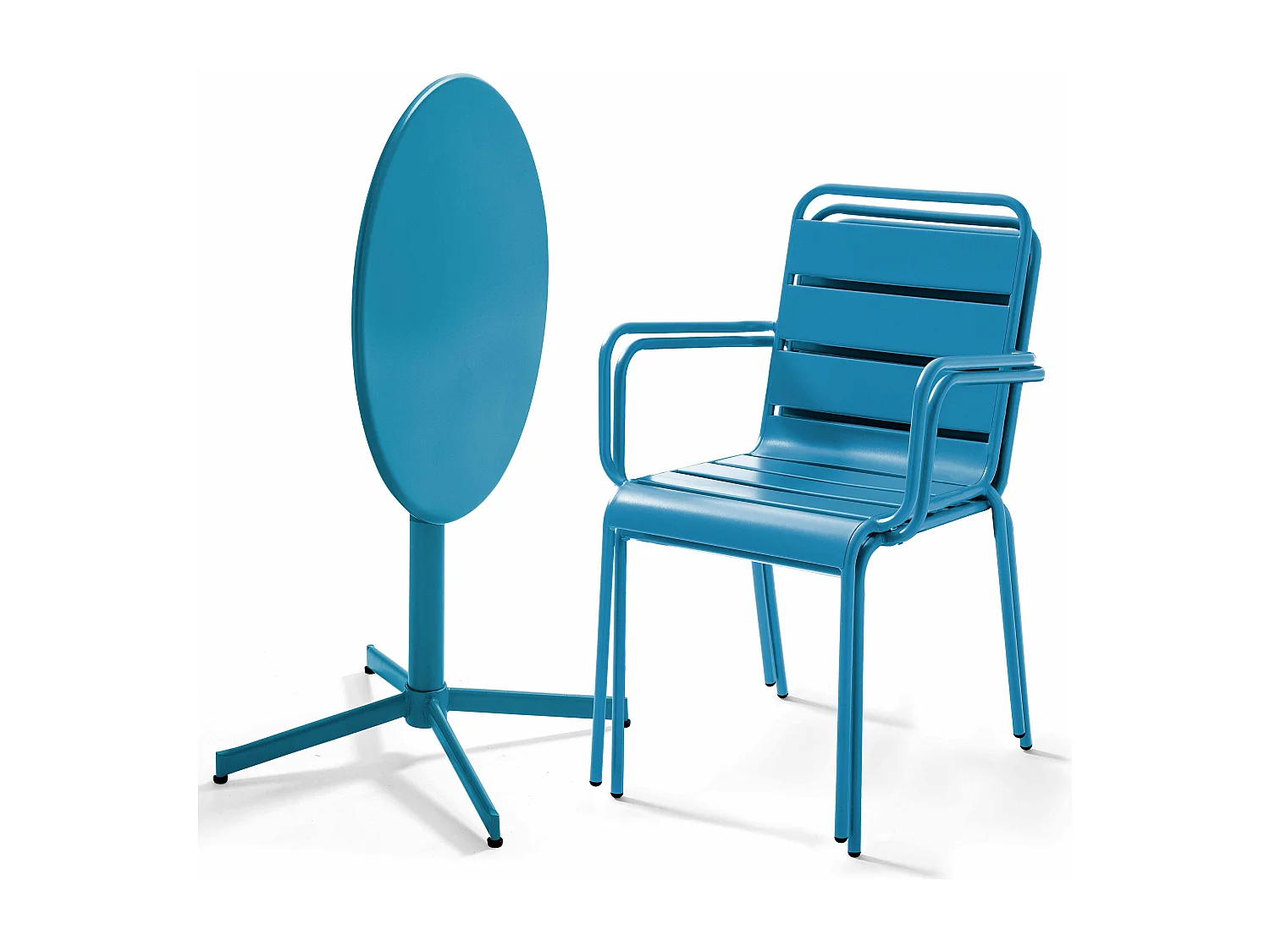 Ensemble table de jardin et 2 fauteuils métal bleu pacific - Palavas