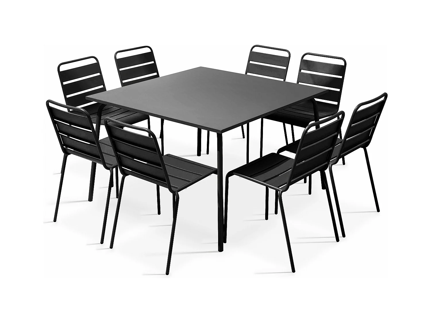 Ensemble table de jardin et 8 chaises en métal gris - Palavas