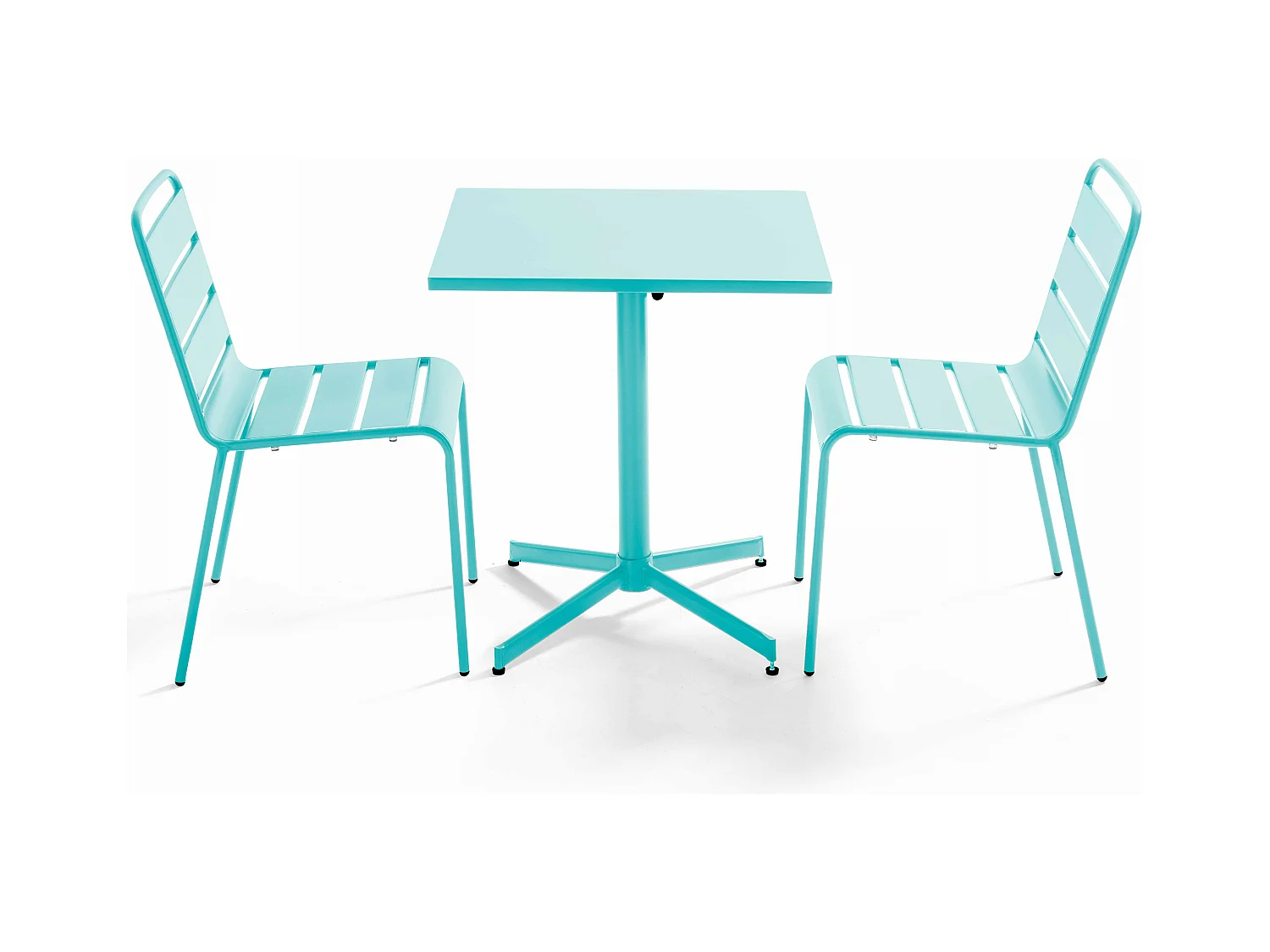 Ensemble table de jardin carrée et 2 chaises métal turquoise - Palavas