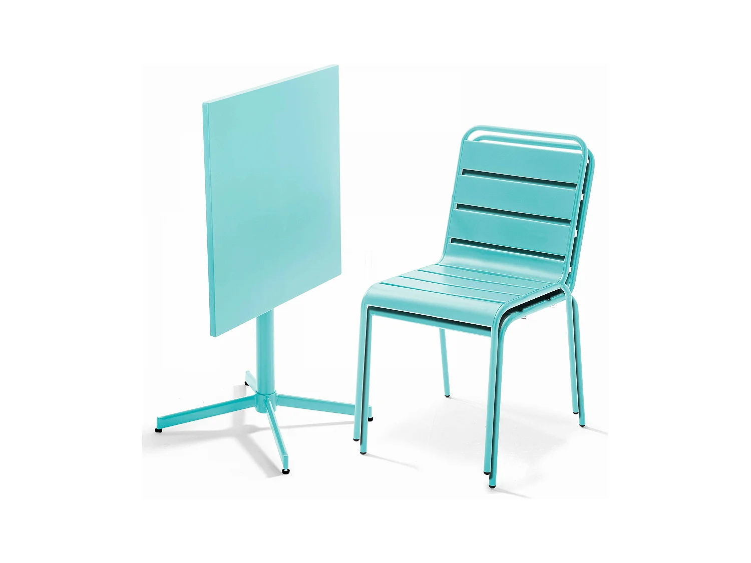 Ensemble table de jardin carrée et 2 chaises métal turquoise - Palavas