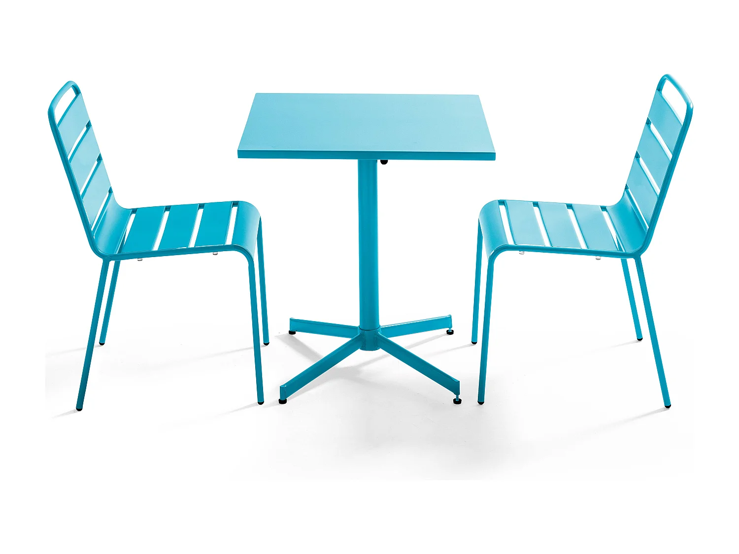Ensemble table de jardin carrée et 2 chaises métal turquoise - Palavas
