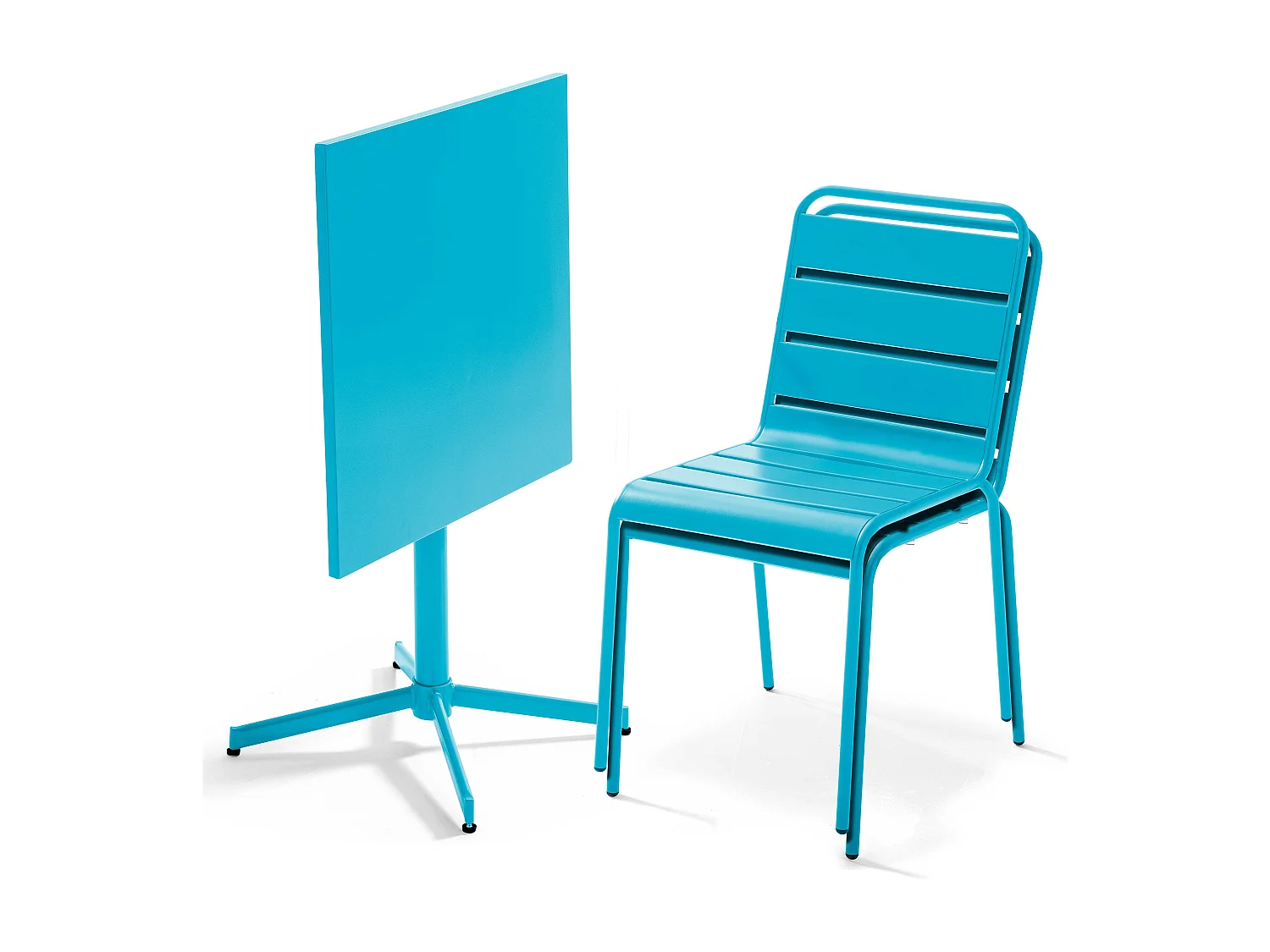 Ensemble table de jardin carrée et 2 chaises métal turquoise - Palavas