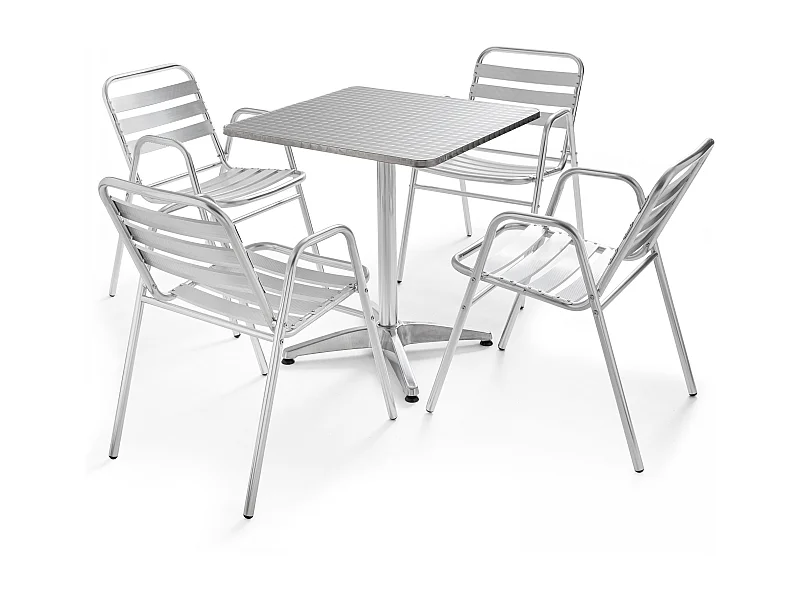 Vierkante bistro tuintafel en 4 fauteuils