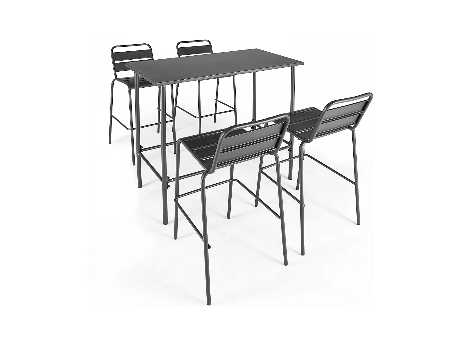 Ensemble table haute et 4 chaises de bar en métal gris - Palavas
