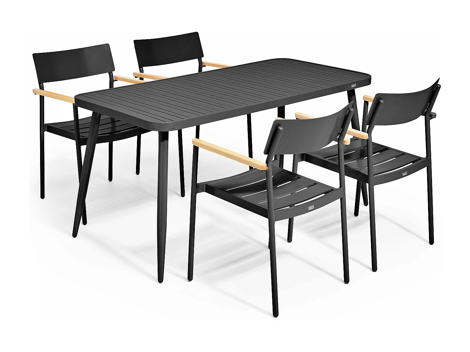 Ensemble table de jardin et 4 fauteuils en aluminium noir