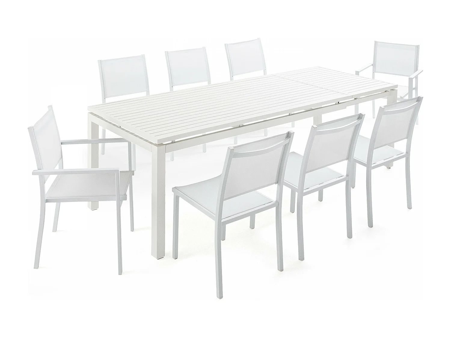 Ensemble table de jardin extensible en aluminium et 8 assises blanc