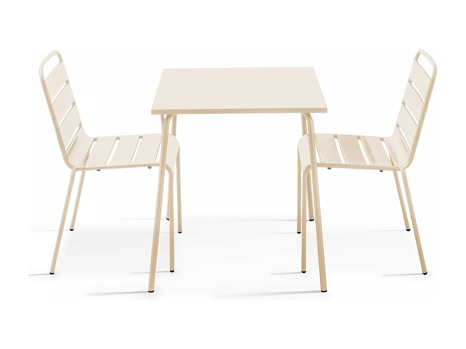 Ensemble table de jardin carrée et 2 chaises acier ivoire - Palavas