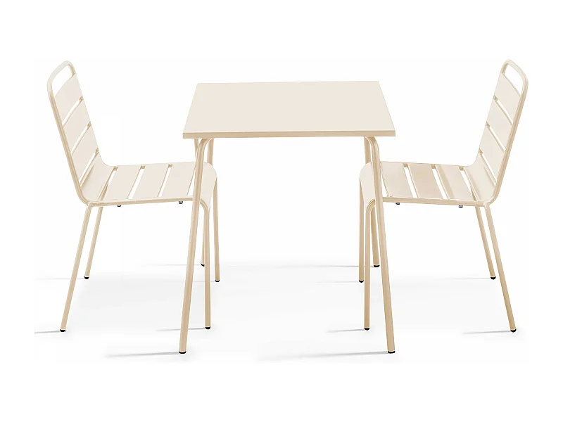 Ensemble table de jardin carrée et 2 chaises acier ivoire - Palavas