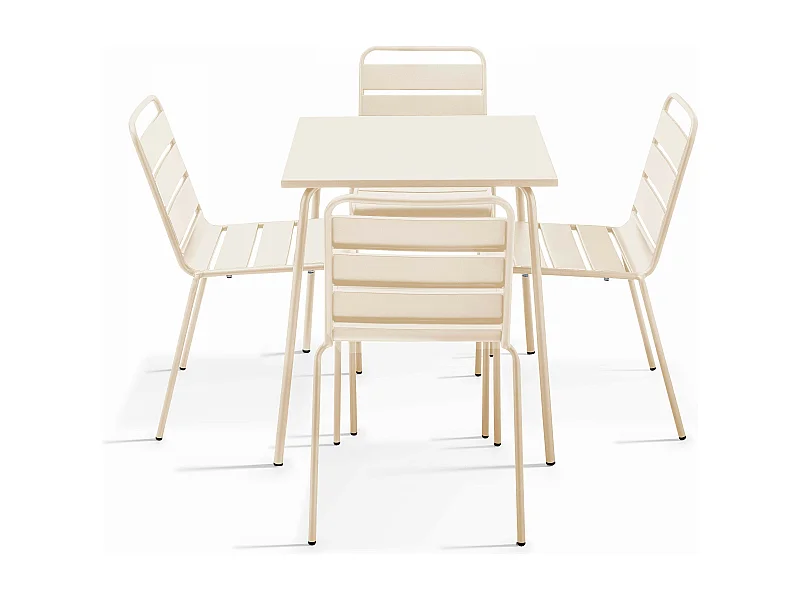Ensemble table de jardin et 4 chaises en métal ivoire - Palavas